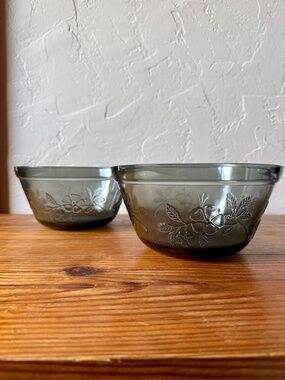 Set of 2 Federal Glass Blossom Bowl | Sundown Gray | 8" Floral  Glass MCM